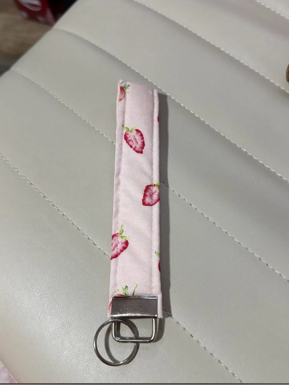 Strawberry Print Pink Wristlet Keychain